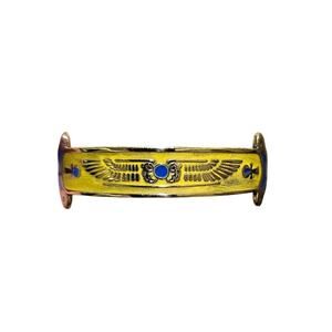 Handmade Egyptian Isis Wings Power Cuff with Yellow & Blue Enamel